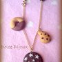 Collana con catena color oro e  biscotti pan di stelle,abbracci e gocciole realizzata a mano in fimo cernit...