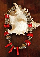 Coral and  Silver Necklace