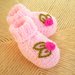 Newborn Pink Booties with Embroidered Fuchsia Rosettes