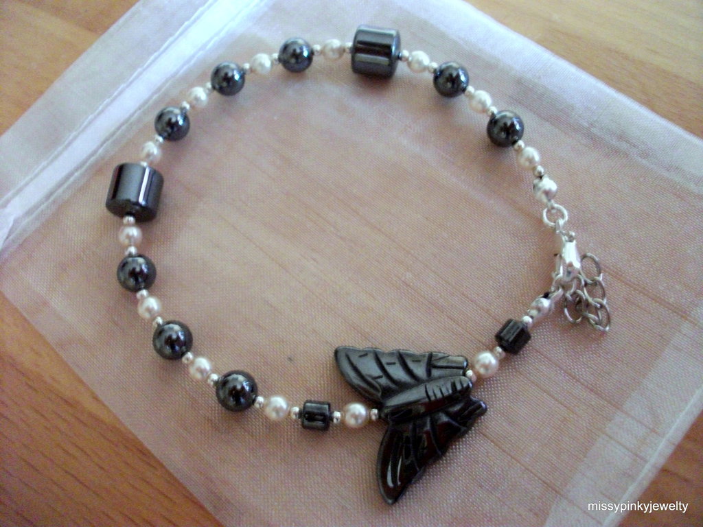 Bracciale Elasticizzato In Pietre Naturali – Ossidiana Nera Ed Ematite 6mm – Litoterapia, Fatto In Francia