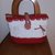 B51 borsa in fettuccia bianca e rossa con bottone e manici in legno-------Handmade white and red ribbon bag with botton and wooden handles