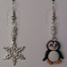 Orecchini con pinguina, fiocco di neve e perle fimo