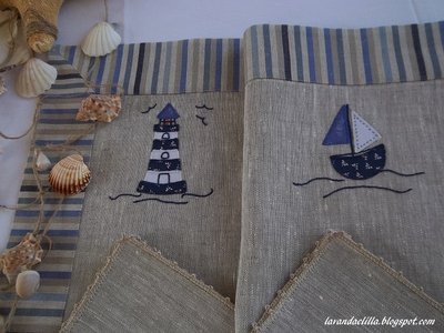 Set Di 4 Tovagliette Americana Tema Nautico Con Ancora – 45x30 Cm, In Poliestere, Per Cucina E Tavolo Da Pranzo