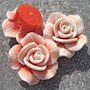 3 ROSE a perla striate ROSA ANTICO in fimo