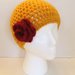 Handmade Crochet Beanie Hat, Gift, Red Flower, Gold, Accessory, Rose, Fashionable