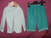 Completo maschio pantalone verde e camicia a righe--------Little boy outfit with green trousers and striped shirt