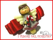 Fermaglio "Natale 2012 Fufuangel  Bianco e Rosso"  Angelo angioletto Idea regalo fimo cernit kawaii 