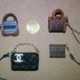 Phonestrap mini borsetta stile Gucci, stile Louis Vuitton, mini pochette stile Chanel e mini portafogli stile Louis Vuitton fimo