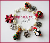 Bracciale "Natale Pinguino e charm natalizi" fimo cernit kawaii idea regalo 2012 