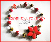 Bracciale "Natale 2012" Stella di Natale Rosso acceso  perle fimo cernit kawaii