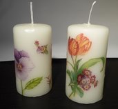 Coppia di candele con decoupage floreale