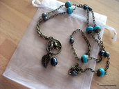 Collana " Birds in Love" bronzo vintage turchese perle 