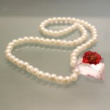 Collana di lusso lunga con perle di corniola rossa e arancione in stile