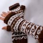 Chocolate-Brown and Milk Two Color Fingerless Mittens