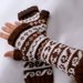 Chocolate-Brown and Milk Two Color Fingerless Mittens