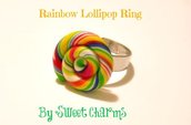 Anello regolabile caramella lecca lecca lollipop arcobaleno