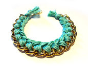 Bracciale filo e catena - verde acqua - mod. Color Chain