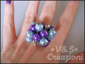  Anello perle viola-azzurre