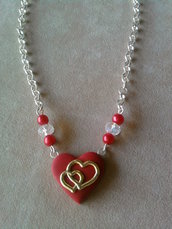 Collana con cuore e perle fimo