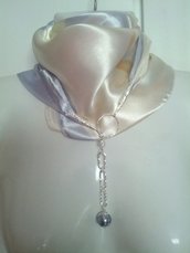 foulard gioiello con acciaio, perle e filigrana