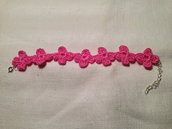 Bracciale braccialetto quadrifogli fiori fiorellini flowers fatto a mano all'uncinetto in cotone di vari colori moda (gioielli / bijoux)