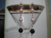 orecchini pendenti perle rosa e perle nere