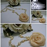 Collier Perles De Rivière Rose Et Grenat - Pendentif Gufo Civetta En Argent 925