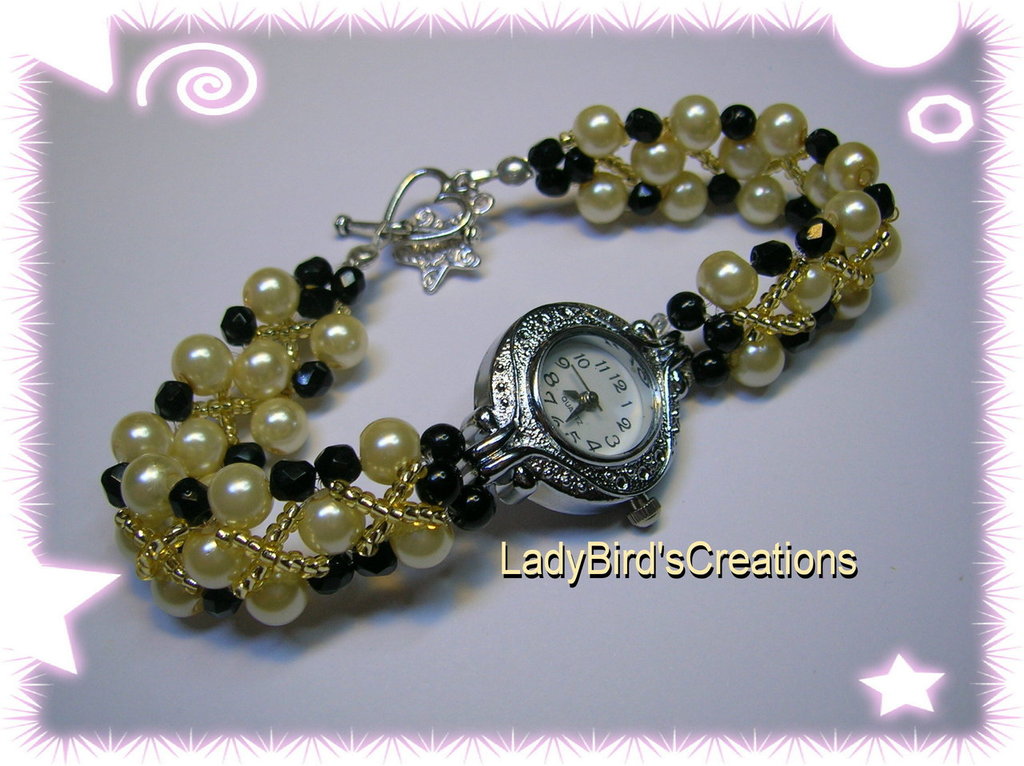 Bracciale Con Perle Di Vetro Nero E Oro – Rae B11, Gioiello Donna Unico