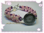 Orologio bracciale intrecciato con perle in vetro - Rosa -