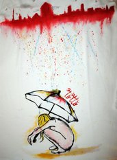 Maglia maniche lunghe dipinta a mano con disegno di una ragazza e il suo ombrello