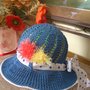 cappellino estivo di cotone azzuro per bimba  3-8 anni