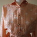 Shiny Orange 1980's vintage secretary polyester dress with White Oriental Flowers, Made in El Salvador, Excellent condition.