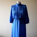 Elegant blue striped 1980's vintage secretary polyester dress Missy Petite, Made in U.S.A.