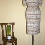Beige brown and white 1980's vintage polyester summer dress