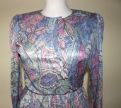 Blue, green, red, brown, pink, purple 1980's vintage polyester secretary dress, Size M, Made in U.S.A.