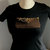 T-Shirt personalizzate/Personalized black small size short sleeve cotton t-shirt with hand-knitted brown yarn pocket.
