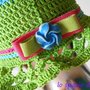 Cappellino cotone crochet multicolor "CandY" con fiocchetto