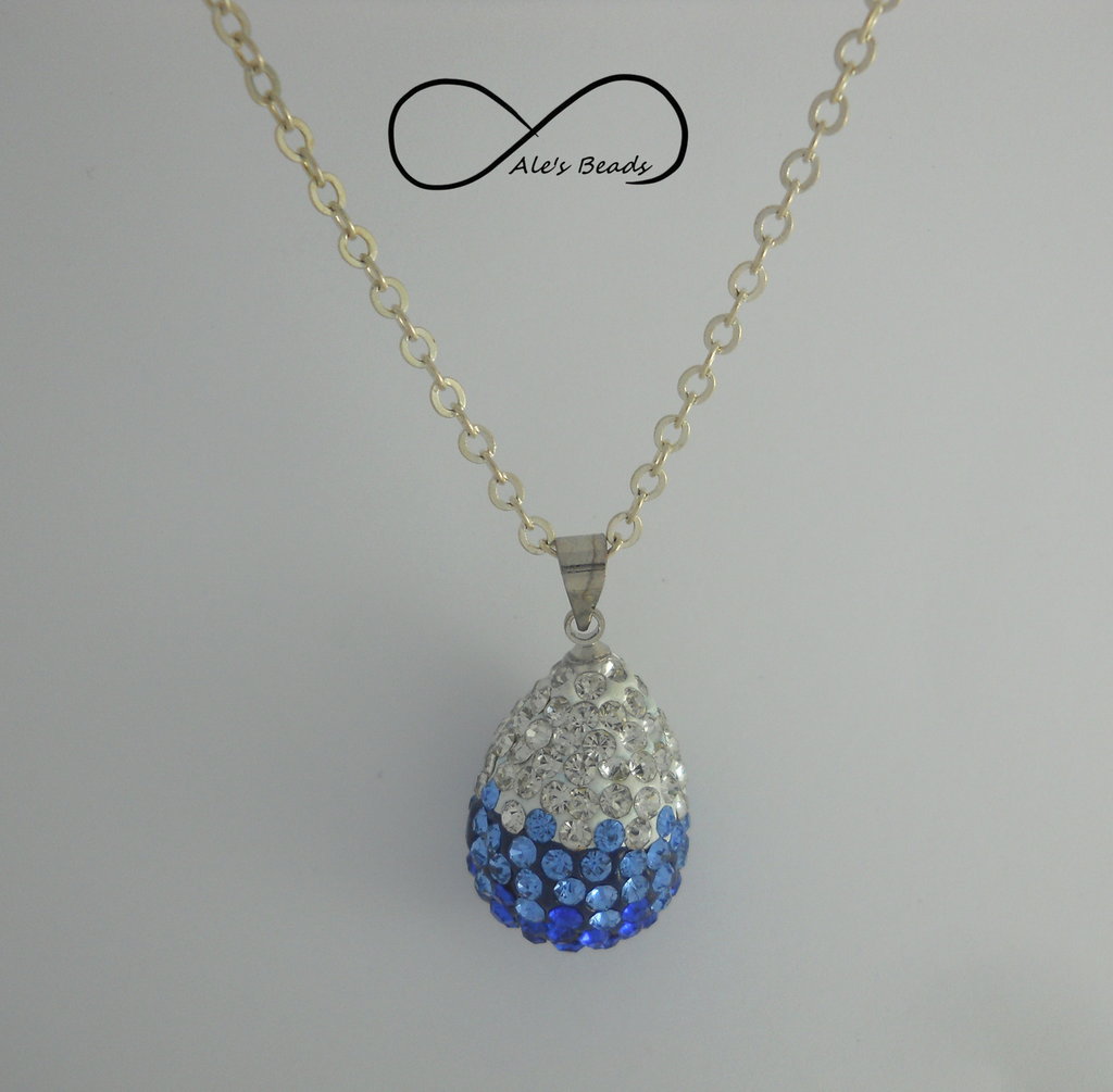 Collana - Metallo, Perle In Pasta Di Vetro & Strass, Argento, Bianco Perlato & Cristallo - Moda - Foto 2