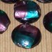 6 perle a disco bombato in vetro foglia argento viola e petrolio