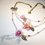 pink rose flower necklace collana fiori lucite  vintage rosa swarovski