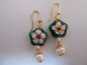Orecchini victorian style con perle cloisonnè, Victorian style earrings handmade