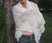 knitted crochet white shoulder wrap scarf made from wool - FLOWER PATTERN