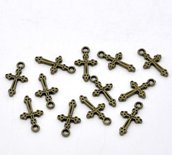 5 CIONDOLI CHARMS CROCE 21X11 MM ,COLORE BRONZO