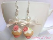 orecchini  pendenti cupcakes "romantic rose" handmade