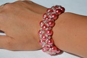 Bracciale di perle rosa , rocaille e biconi simil Swarovski