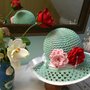 cappellino estivo di cotone acqua-verde per piccola principessa di  3-7 anni