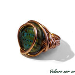 anello in rame tecnica wire con perla in ceramica colore turchese e verde 