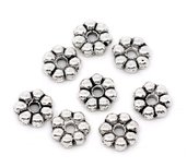 30 perle distanziatori rondelle forma fiore 6x2 mm argento antico scontato