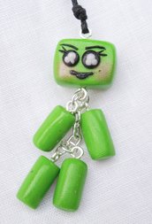 collana con ciondolo, robottina "mobile" verde, in fimo, fatto a mano