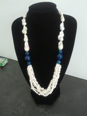 Collana perle barocche e agata blu
